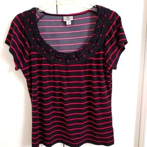 Worthington Short Sleeve Top Black and Pink - Size Medium